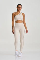 Conjunto Top e Legging Detalhe em Tela Off White Caju Brasil