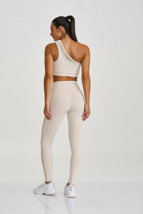 Conjunto Top e Legging Detalhe em Tela Off White Caju Brasil