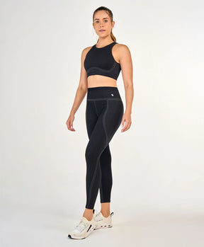 Legging Sem Costura Canelada Cos Alto Preto Alto Giro