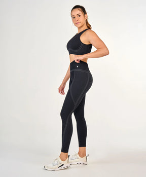 Conjunto Top e Legging Sem Costura Canelada Cos Alto Preto Alto Giro