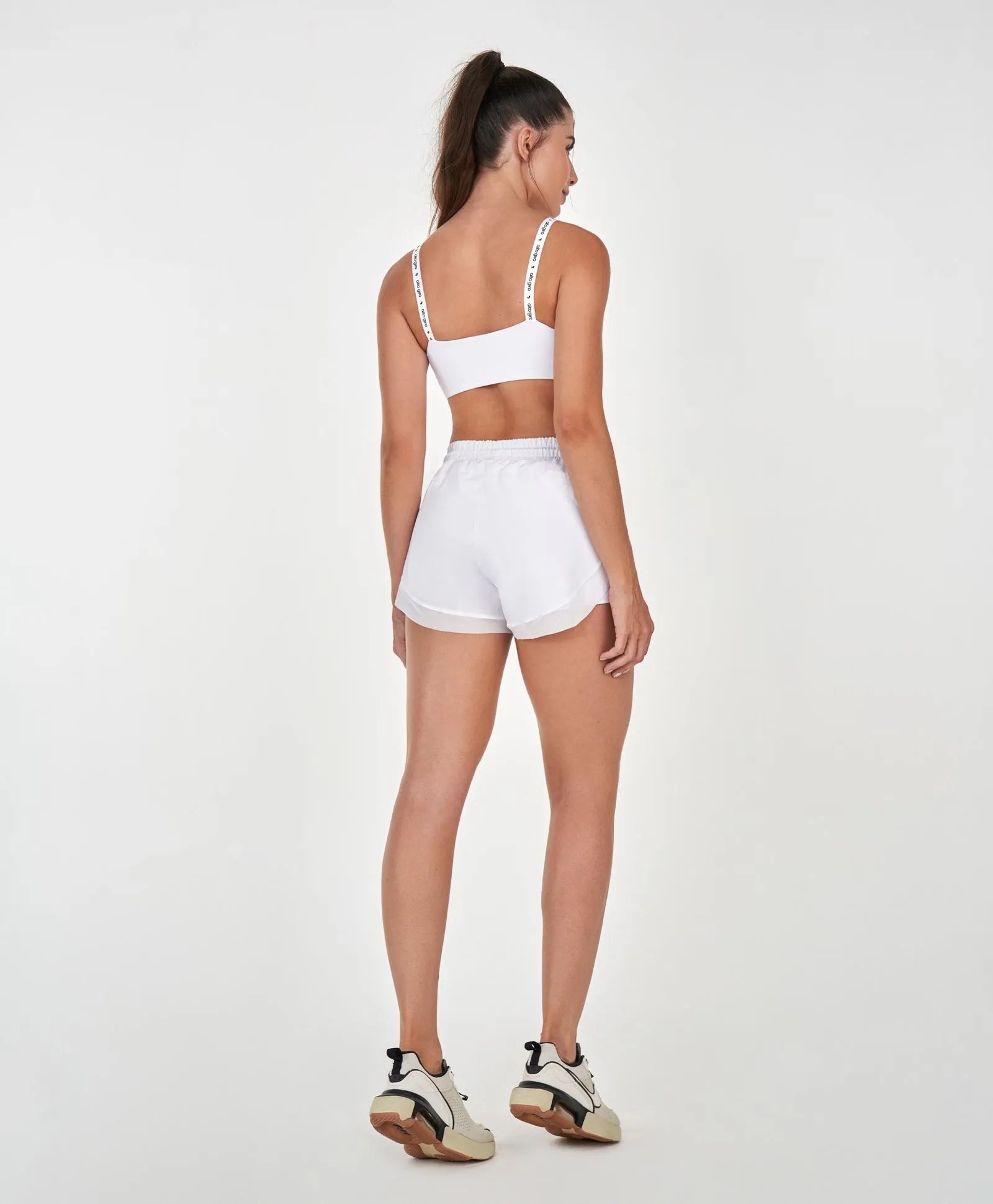 Shorts Recortes Tule Regulagem Cos Branco Alto Giro