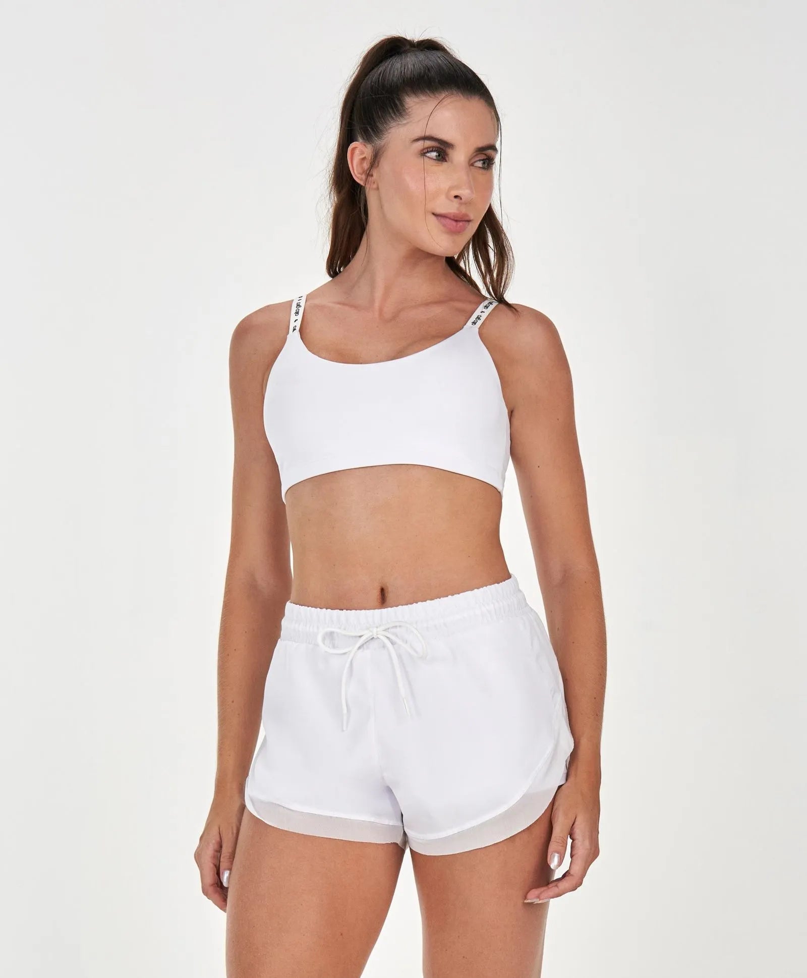 Shorts Recortes Tule Regulagem Cos Branco Alto Giro