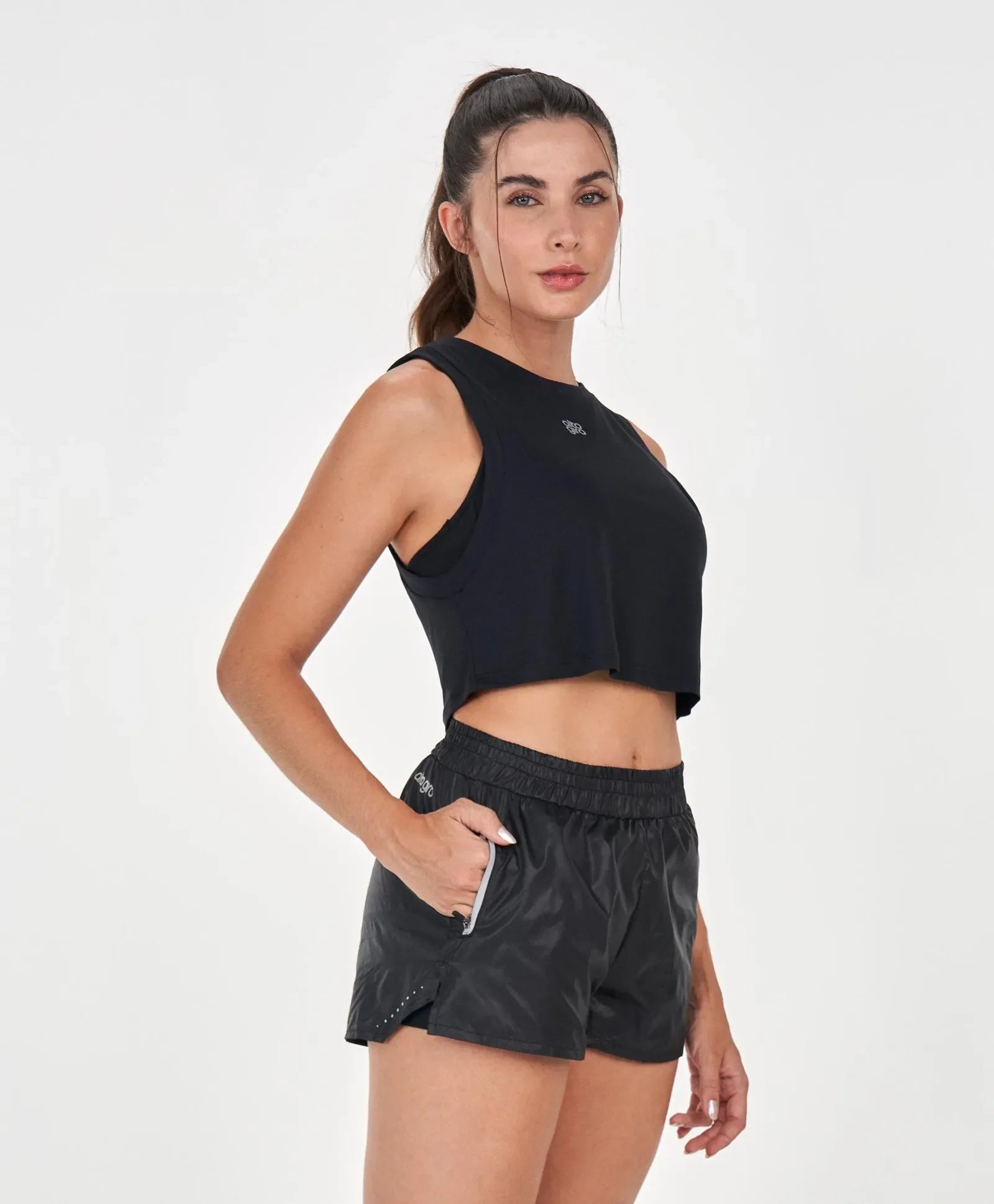 Regata Cropped Refletivos Preto Alto Giro