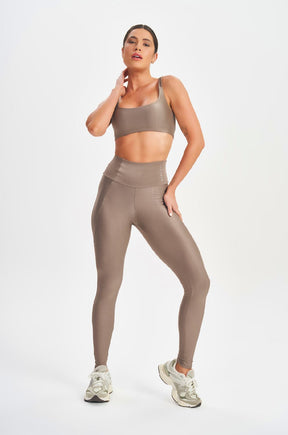 Conjunto Top e Legging Minimal Bold Castanho Lets Gym