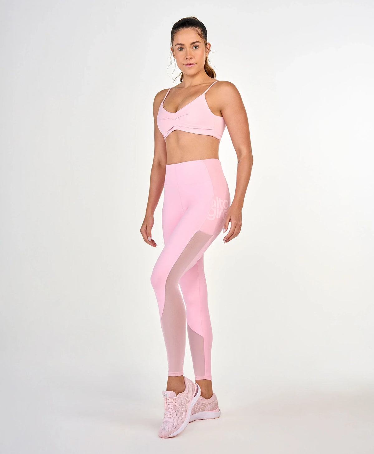 Legging Tule Recortes E Estampa Rosa Alto Giro