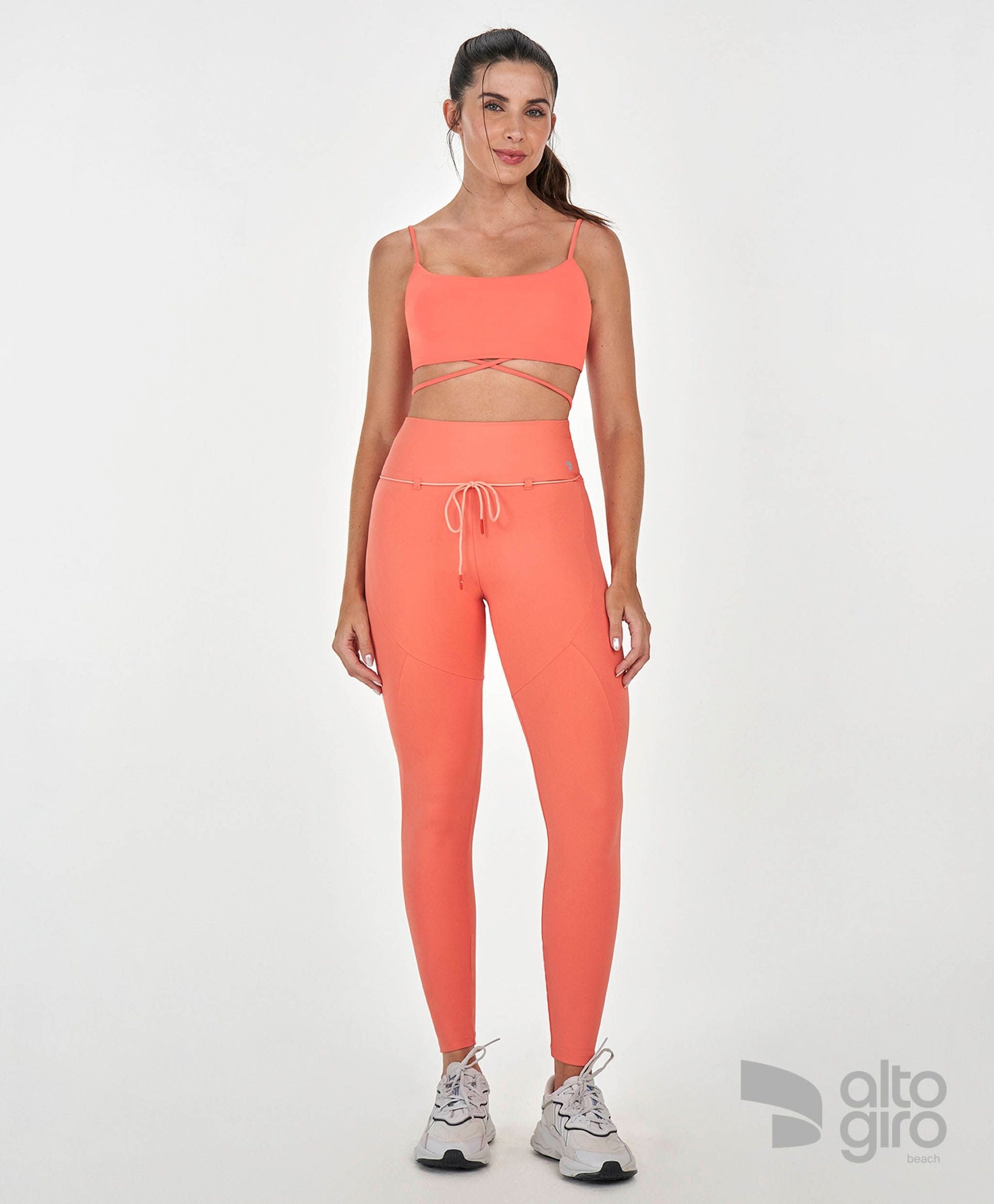 Legging Com Cordão Coral Alto Giro