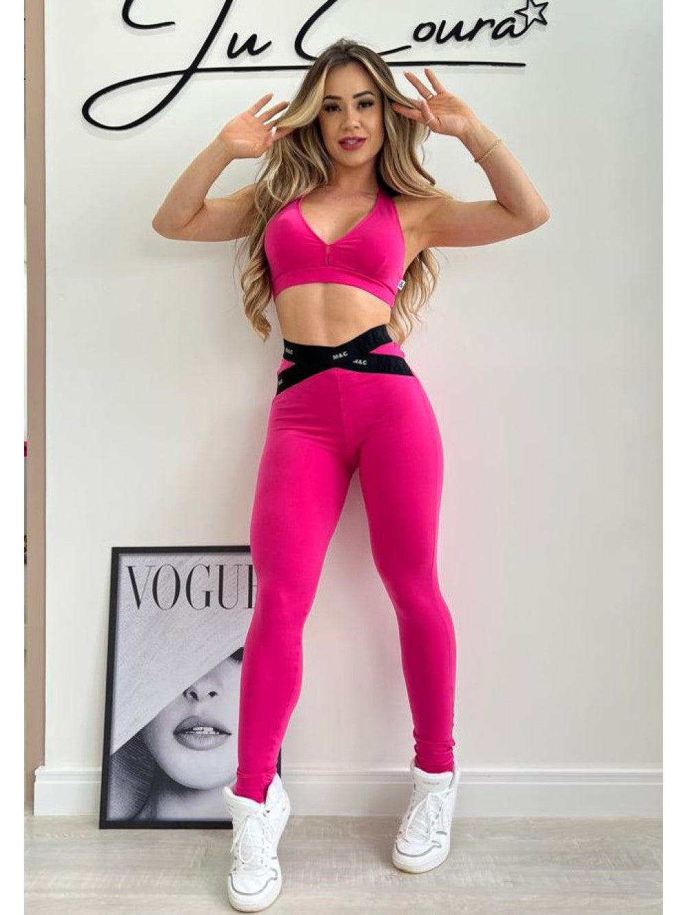 CONJUNTO LEGGING M&C  ELÁSTICO ROSA E PRETO