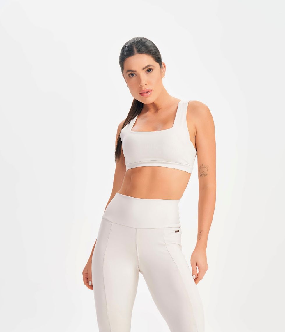 Conjunto Top e Legging Basic Flex Off White Lets Gym