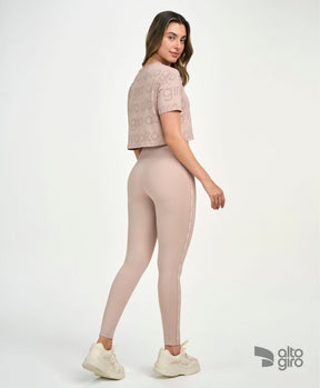 Legging Elástico Personalizado Bege Suave Alto Giro