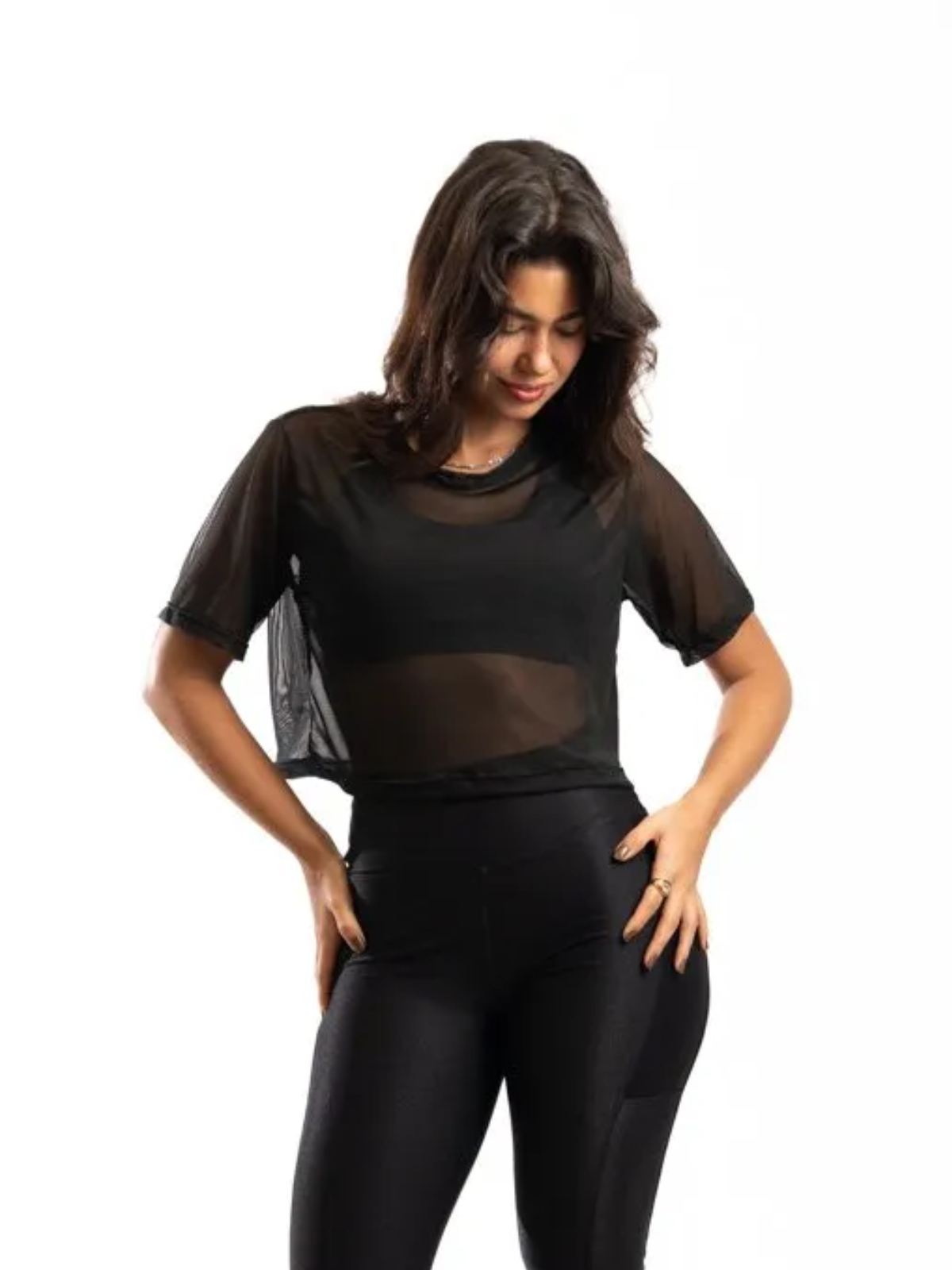 Blusa Cropped Tule Preto MF