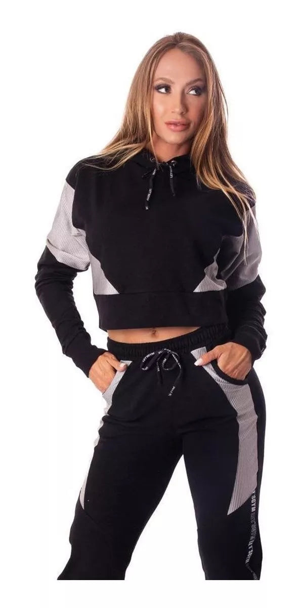 Moletom Cropped Fashion Sport Preto Lets Gym