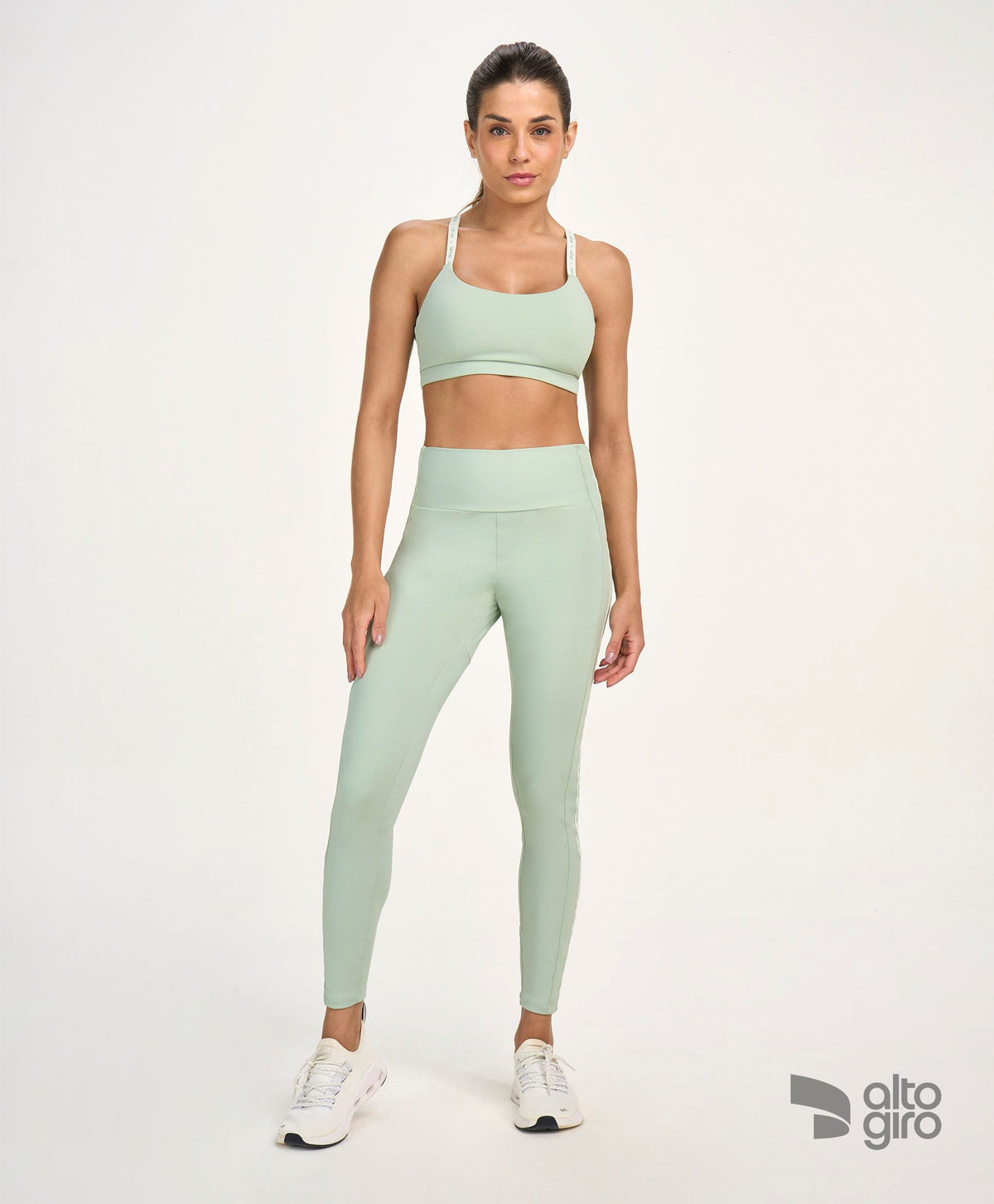 Legging Elástico Personalizado Verde Gelo Alto Giro