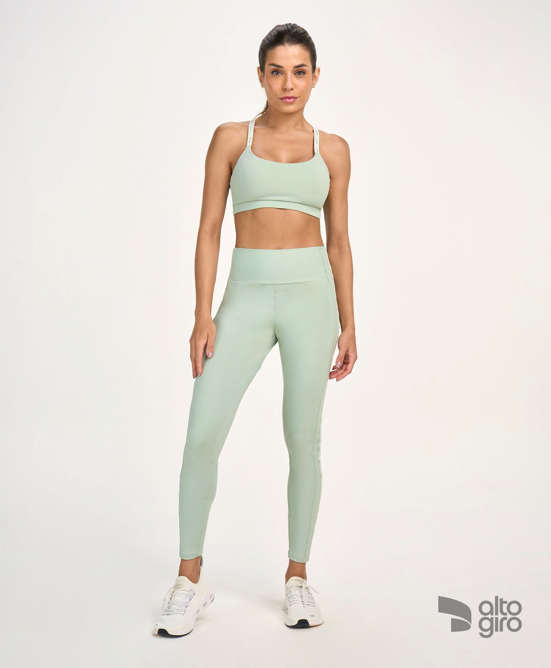 Legging Elástico Personalizado Verde Gelo Alto Giro