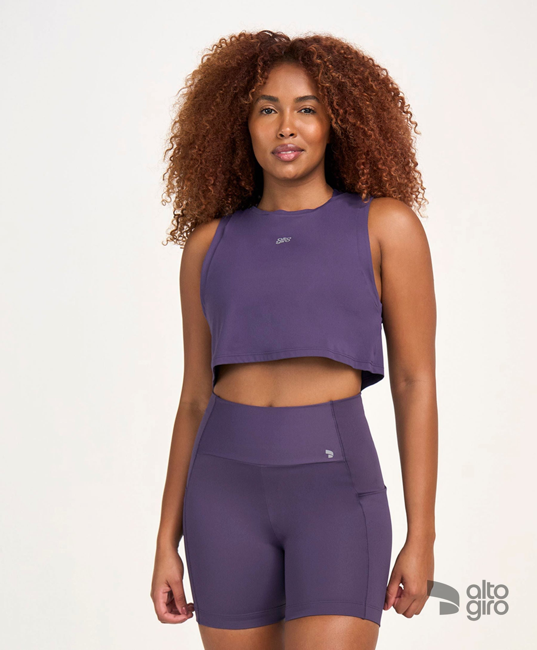 Regata Cropped Refletivos Roxo Velvet Alto Giro