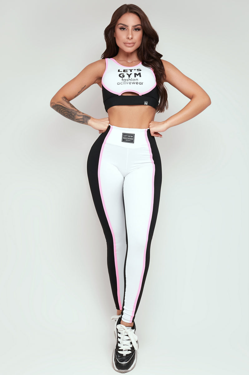 Conjunto Top e Legging Dust Preto e Branco Lets Gym