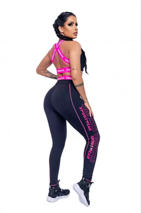 Conjunto Legging e Top Sports Preto e Pink