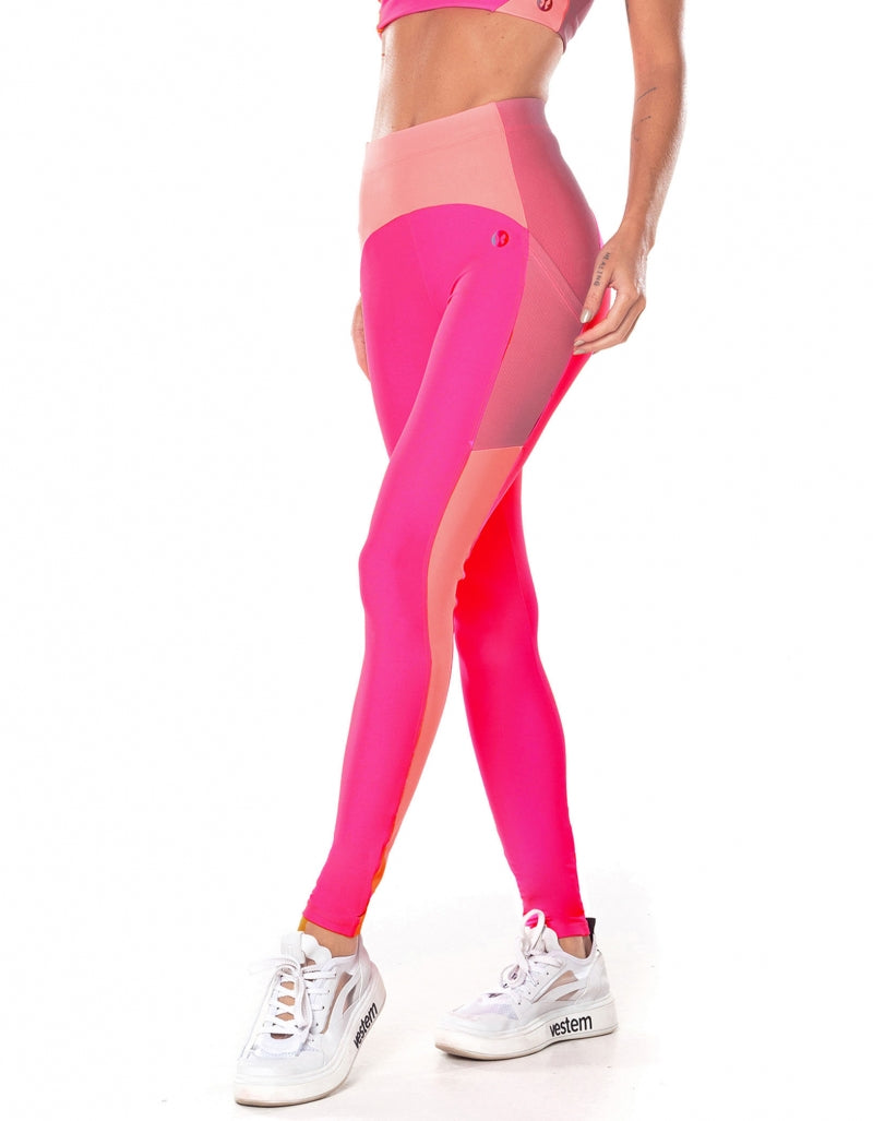 Conjunto Top e Legging com Bolsos Laterais Waves Pink Neon Vestem