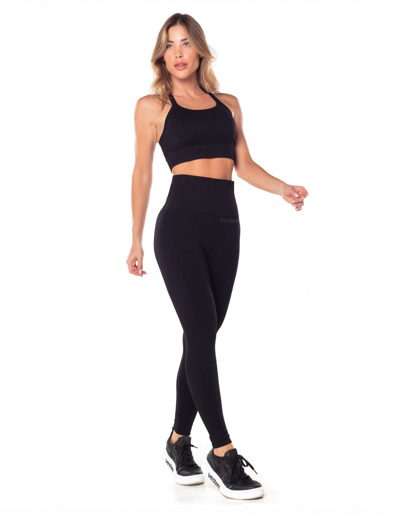 Conjunto Top e Legging Seamless Gal Preto Vestem