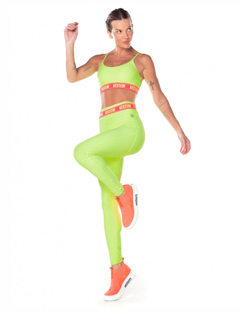 Legging Fuso Cós Elástico Hera Amarelo Neon Vestem