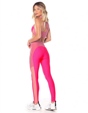 Conjunto Top e Legging com Bolsos Laterais Waves Pink Neon Vestem