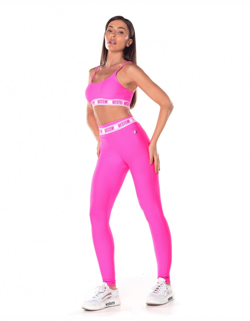 Conjunto Top e Legging Elástico Hera Pink Neon Vestem