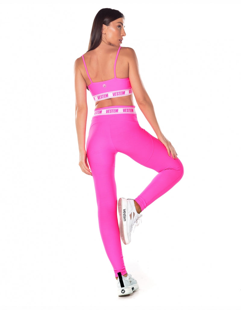 Conjunto Top e Legging Elástico Hera Pink Neon Vestem